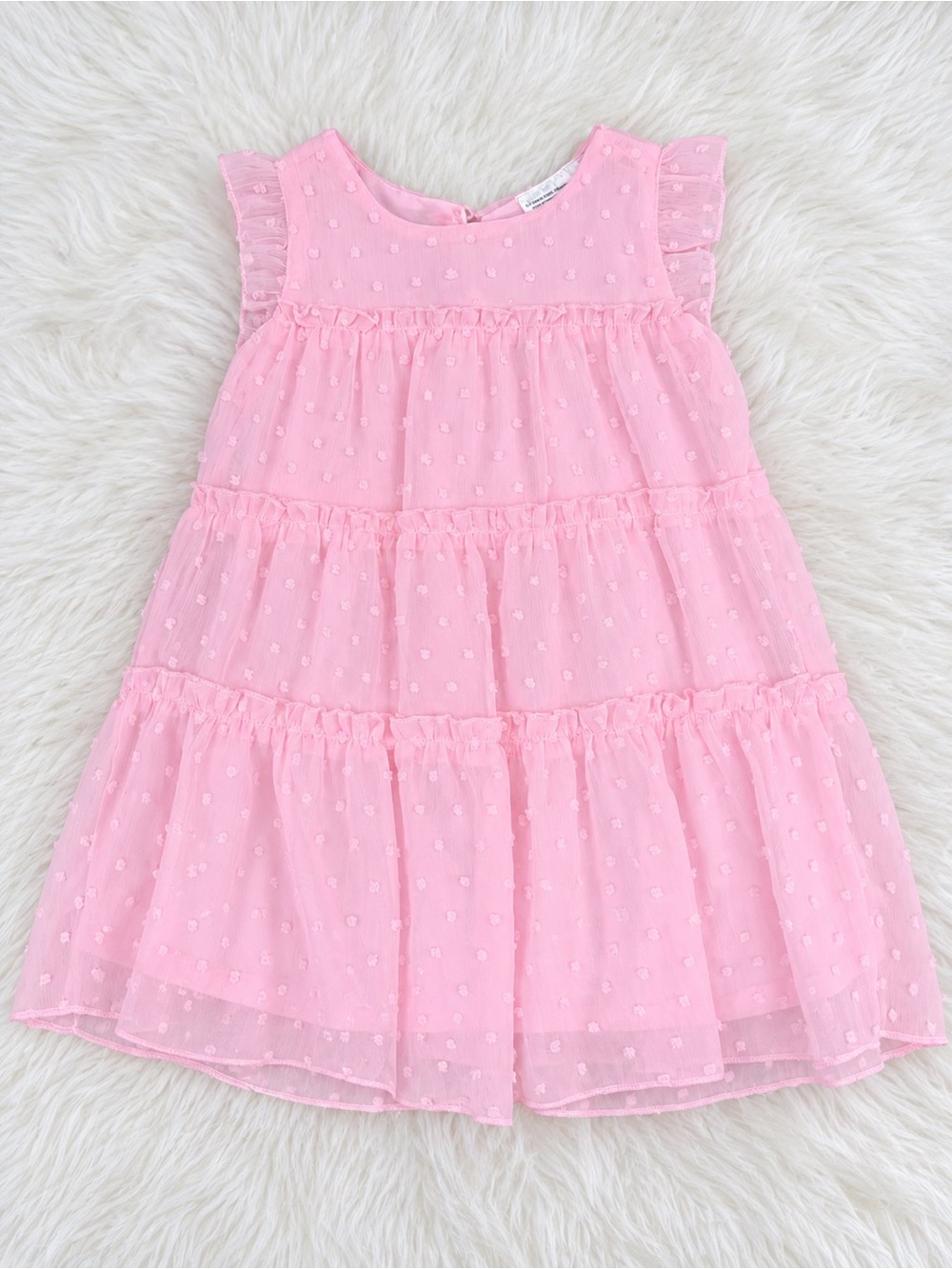 Girls Pink Tiered Swiss Dot Dress